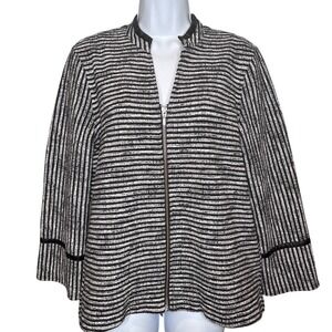 Foxcroft NYC Womens Black White Striped Zip Up Jacket Sz M Chic Modern Preppy
